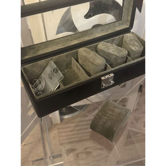 Wolf design black leather heritage storage watch box jewelry box home accent - Picture 6 of 12